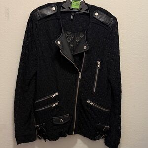 The Kooples Elegant Black stretch Lace Jacket with leather trims